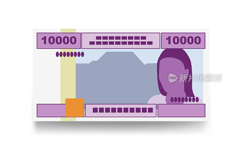 Cfa Franc Beac矢量插图。中非弗兰克货币套装捆钞。纸币10000 CFA。平的风格。孤立的白色背景。简单的最小的设计。